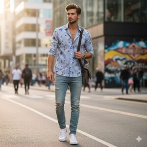 Jon Sonen Prive Button Up Shirt Mens S 100% Linen Parrots Tropical Art‎ to Wear